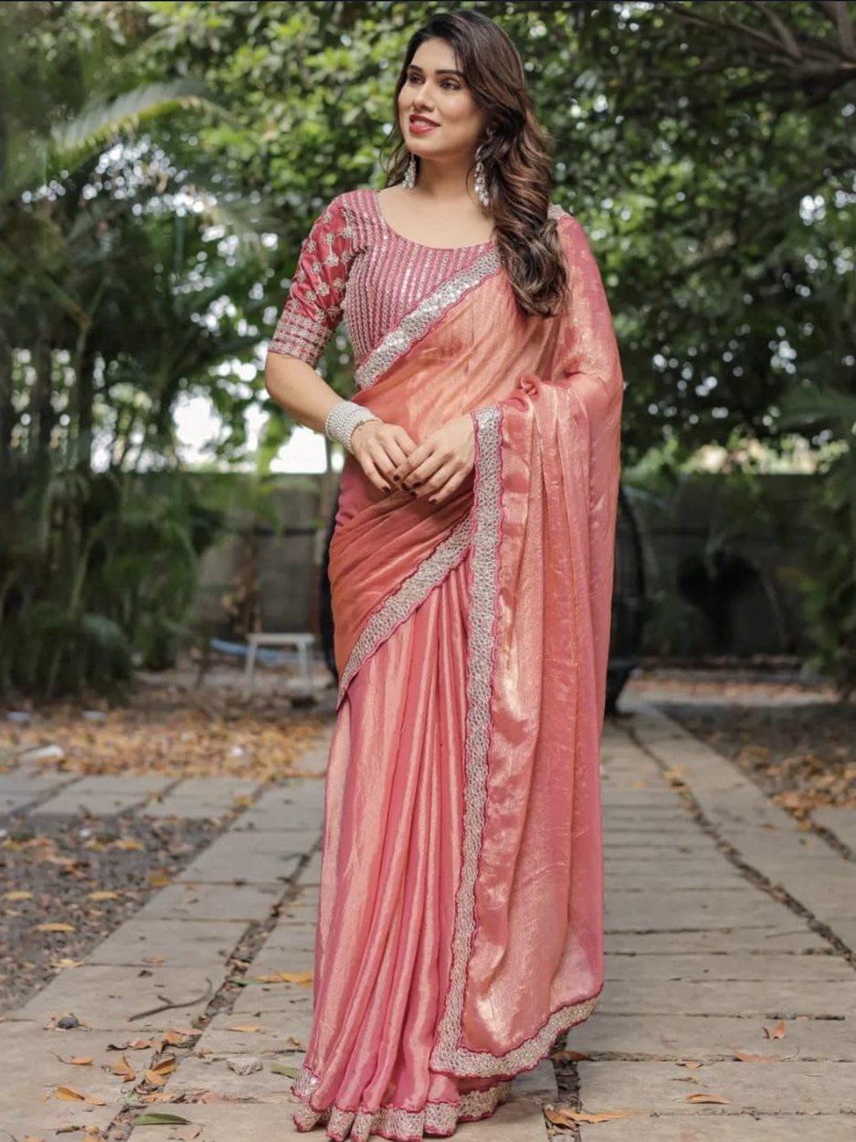Coral Tissue Saree
